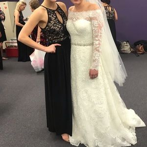 Unaltered Black and Nude Lace Bridesmaid Dress